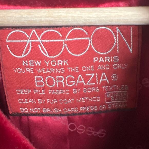 Vintage Sasson Borgazia Plush Faux Fur Coat Burgundy *Dimensions in Picture* - Picture 4 of 6